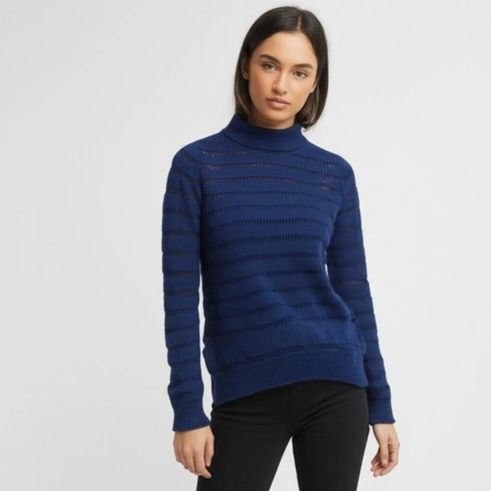 Scotch &‎ Soda Sweater Womens XS Navy Blue Mock Neck Openwork Wool
